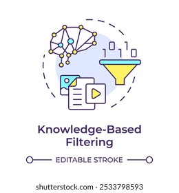 Wissensbasierte Filterung mehrfarbiger Konzept-Icon. Künstliche Intelligenz, maschinelles Lernen. Runde Liniendarstellung. Abstrakte Idee. Grafikdesign. Benutzerfreundlicher Artikel, Blogbeitrag