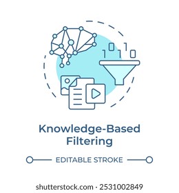 Knowledge-based filtering soft blue concept icon. Artificial intelligence, machine learning. Round shape line illustration. Abstract idea. Graphic design. Easy to use article, blog post