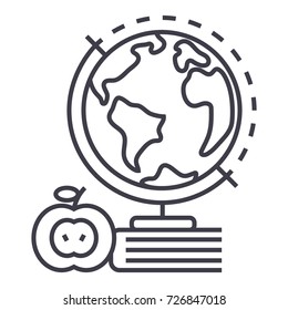 knowledge,book,apple,globus vector line icon, sign, illustration on background, editable strokes