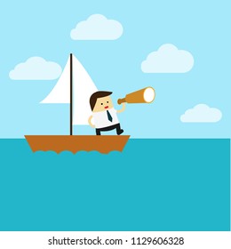 Knowledge.Flat design business concept cartoon illustration.business man with boat.