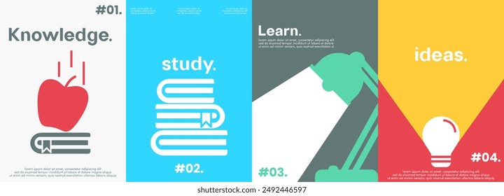 Knowledgeforall Study Learning Template Background. Set of 4 modern simple background vector illustration flat style. Suitable for poster, cover, ads, social banner, or flyer