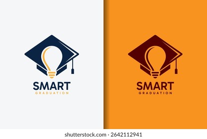 Knowledge-themed logo combining scholar’s cap and light bulb in minimalist illustration. Education vector illustration.