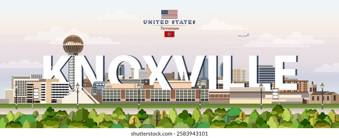 Knoxville city skyline colorful vector illustration. Travel poster