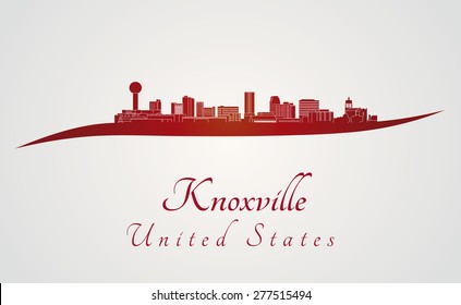 Knoxville skyline in red and gray background in editable vector file