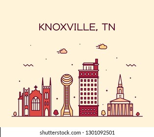 Knoxville skyline, Tennessee, USA. Trendy vector illustration, linear style