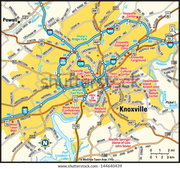 map of knoxville tn Knoxville Tennessee Area Map Stock Vector Royalty Free 144640439