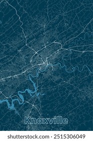 Knoxville, Tennessee, USA artistic blueprint map poster