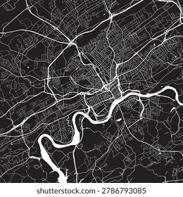Knoxville Tennessee Vector Map, Detailed City Street Map Black and White Minimalist Line Art