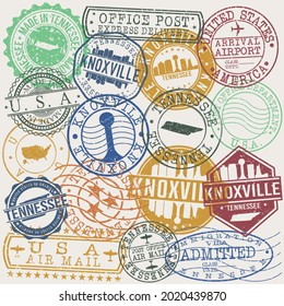 Knoxville, TN, USA Set of Stamps. Travel Stamp. Made In Product. Design Seals Old Style Insignia.