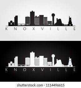 Knoxville, USA skyline and landmarks silhouette, black and white design, vector illustration.