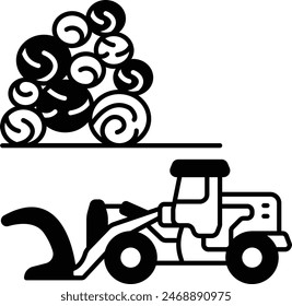 Knuckle boom forestry crane Logging and stacking at Wood Processing Yard concept, vector icon design, timber and lumber Symbol, Forest and Deforestation Sign, forest farming and woodlands illustration