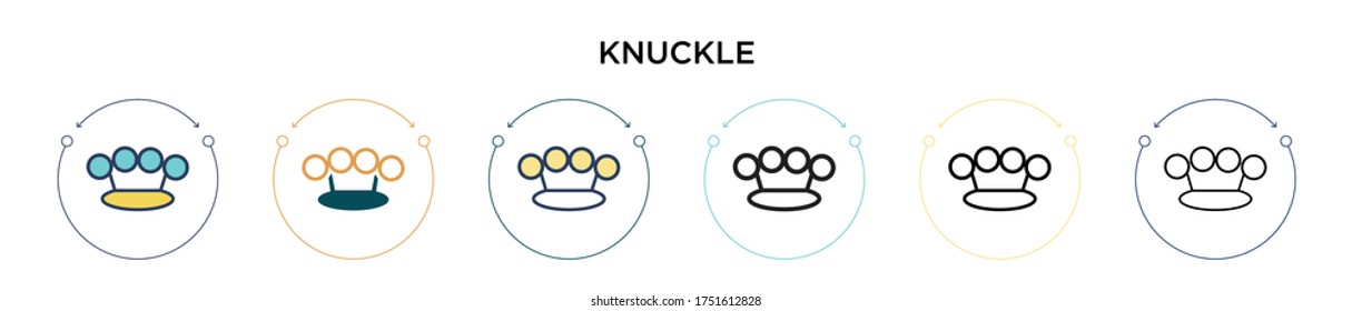 Icono de la mangueta en estilo relleno, delgado, contorno y trazo. Ilustración vectorial de dos iconos vectoriales de nudillos negros y de color se puede utilizar para móviles, ui, web