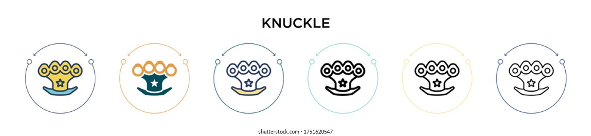 Knuckle Icon in vollem, dünnen Linie, Umriss und Strich Stil. Vektorgrafik von zwei farbigen und schwarzen Vektorgrafiken-Designs kann für mobile, iPhone-, web-basierte