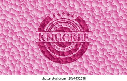 Knuckle pink emblem with bubbles background. Vintage. Vector Illustration. Detailed. 