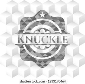 Knuckle realistic grey emblem with geometric cube white background