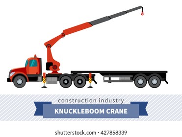 Knuckleboom crane semi truck. Side view mobile crane isolated vector illustration