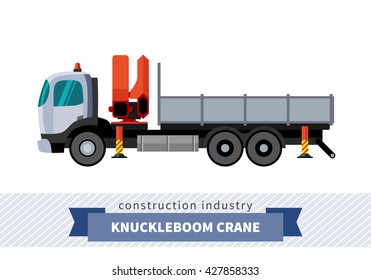 Knuckleboom crane truck. Side view mobile crane isolated vector illustration