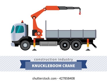 Knuckleboom crane truck. Side view mobile crane isolated vector illustration