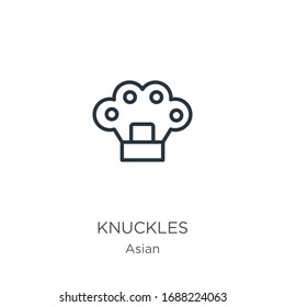 Icono de nudillas. Icono de contorno lineal delgado aislado en fondo blanco de una colección asiática. Signo vectorial de línea, símbolo para web y móvil