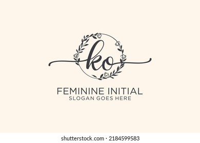 KO beauty monogram and elegant logo design handwriting logo of initial signature, wedding, fashion, floral and botanical with creative template.