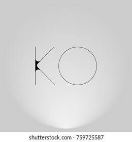 KO Black thin minimalist LOGO Design with Highlight on Gray background.