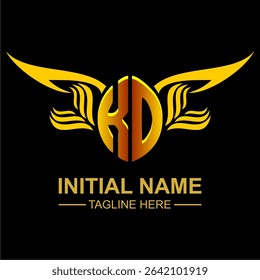 KO Golden Wing Emblem Logo with elegant gold wings, sleek and modern design. Ideal for branding, creative projects, luxury businesses, or artistic ventures.