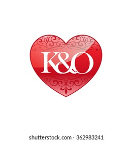 K&O initial letter couple logo with ornament heart shape