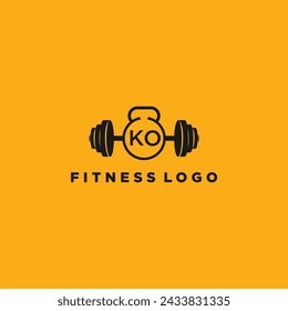 KO initial monogram for fitnes or gym logo with creative barbell design