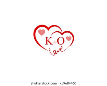 KO Initial wedding invitation, love logo template vector