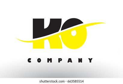 KO K O  Black and Yellow Letter Logo with White Swoosh and Curved Lines.