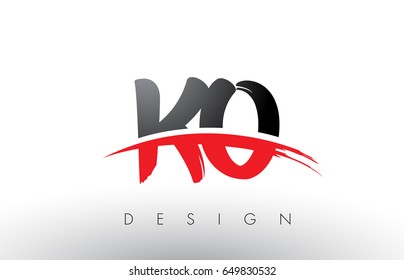 KO K O Brush Logo Letters Design with Red and Black Colors and Brush Letter Concept.