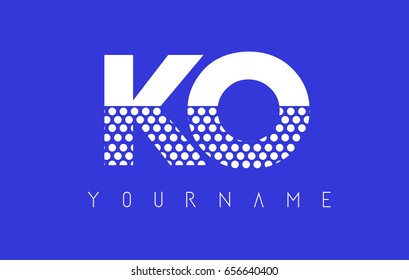 KO K O Dotted Pattern Letter Logo Design Vector with Blue Background.