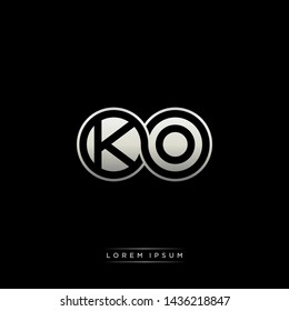 KO K O initial letter linked circle capital monogram logo modern template silver color edition