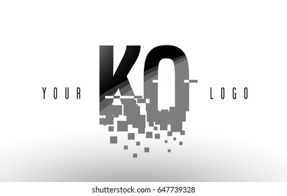 KO K O Pixel Letter Logo with Digital Shattered Black Squares. Creative Letters Vector Illustration.
