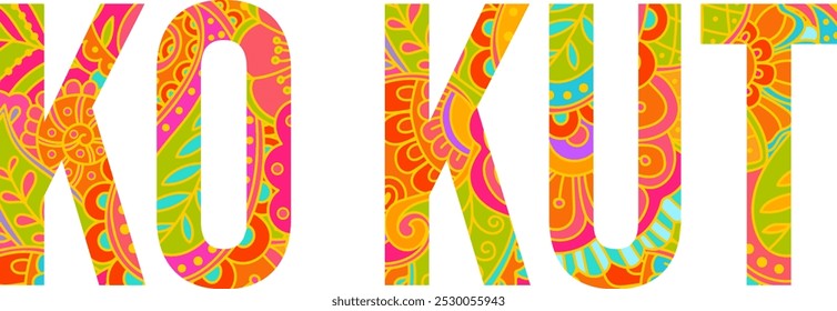 Ko Kut exotic island title filled with hand drawn floral pattern. Use for travel blogs title, print, banner design, merch