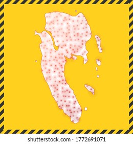 Ko Lanta closed - virus danger sign. Lockdown island icon. Black striped border around map with virus spread concept. Vector illustration.
