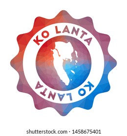 Ko Lanta low poly logo. Colorful gradient travel logo of the island in geometric style. Multicolored polygonal Ko Lanta rounded sign with map for your infographics.