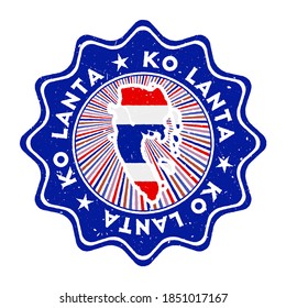 Ko Lanta round grunge stamp with island map and country flag. Vintage badge with circular text and stars, vector illustration.