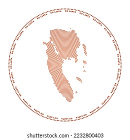Ko Lanta round logo. Digital style shape of Ko Lanta in dotted circle with island name. Tech icon of the island with gradiented dots. Astonishing vector illustration.