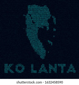 Ko Lanta tech map. Island symbol in digital style. Cyber map of Ko Lanta with island name. Awesome vector illustration.