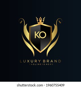 KO Letter Initial with Royal Template.elegant with crown logo vector, Creative Lettering Logo Vector Illustration.