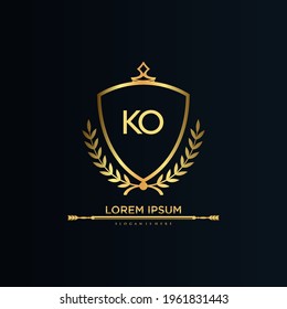 KO Letter Initial with Royal Template.elegant with crown logo vector, Creative Lettering Logo Vector Illustration.