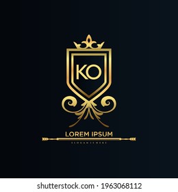 KO Letter Initial with Royal Template.elegant with crown logo vector, Creative Lettering Logo Vector Illustration.