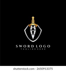 KO carta monograma de luxo para imagem estilo escudo e espada