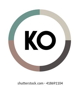 KO letters, four colors in abstract background logo, design identity in circle, alphabet letter
