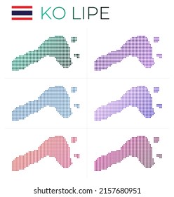 Ko Lipe dotted map set. Map of Ko Lipe in dotted style. Borders of the island filled with beautiful smooth gradient circles. Creative vector illustration.