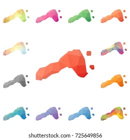 Ko Lipe geometric polygonal, mosaic style island maps collection. Bright abstract tessellation, low poly style, modern design. Ko Lipe polygonal maps for your infographics or presentation.