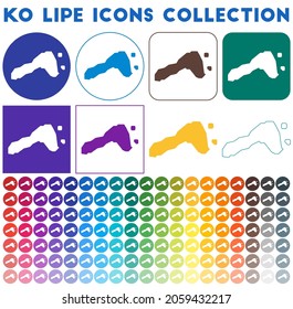 Ko Lipe icons collection. Bright colorful trendy map icons. Modern Ko Lipe badge with island map. Vector illustration.
