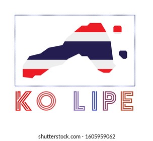 Ko Lipe Logo. Map of Ko Lipe with island name and flag. Powerful vector illustration.