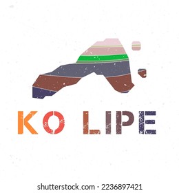 Ko Lipe map design. Shape of the island with beautiful geometric waves and grunge texture. Beautiful vector illustration.